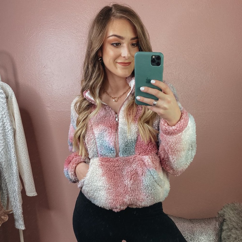 Pillow Talk Long Sleeve Tie-Dye Sherpa Pullover